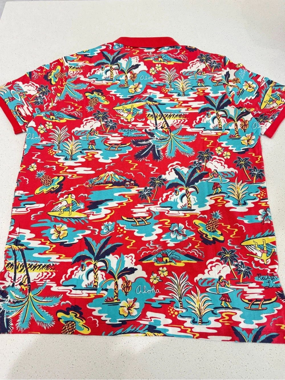 NWT Polo Ralph Lauren Aloha Tropical Print Polo Shirt Red Men’s L Classic Fit - Picture 11 of 12